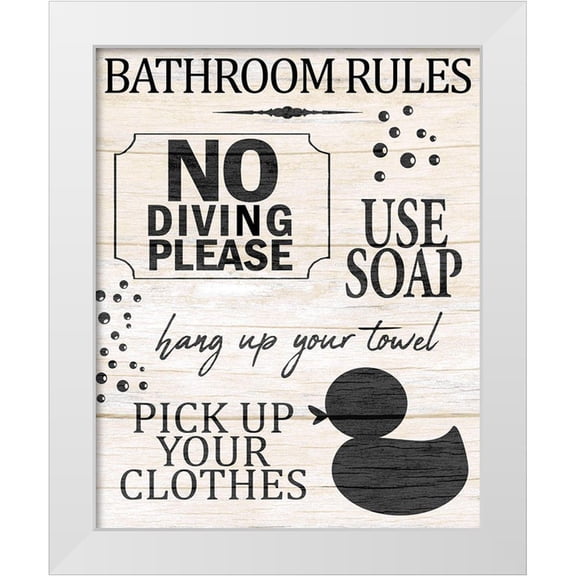Allen, Kimberly 12x14 White Modern Wood Framed Museum Art Print Titled - Bath Rules 1