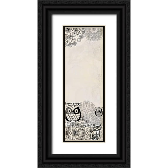 Allen, Kimberly 13x32 Black Ornate Wood Framed with Double Matting Museum Art Print Titled - Owls in Beige