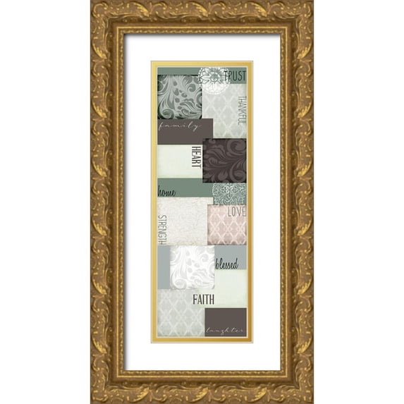 Allen, Kimberly 13x32 Gold Ornate Wood Framed with Double Matting Museum Art Print Titled - Faith Patchwork Panel
