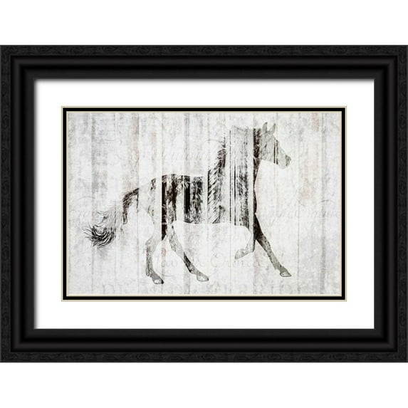 Allen, Kimberly 14x11 Black Ornate Wood Framed with Double Matting Museum Art Print Titled - Barnwood Horse 2