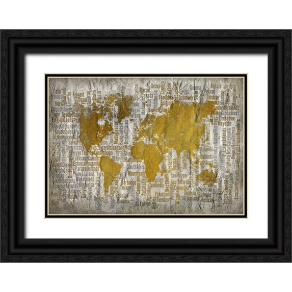 Allen, Kimberly 14x11 Black Ornate Wood Framed with Double Matting Museum Art Print Titled - Map of the World