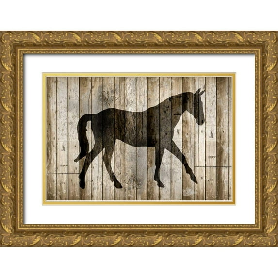 Allen, Kimberly 14x11 Gold Ornate Wood Framed with Double Matting Museum Art Print Titled - Barnwood Horse