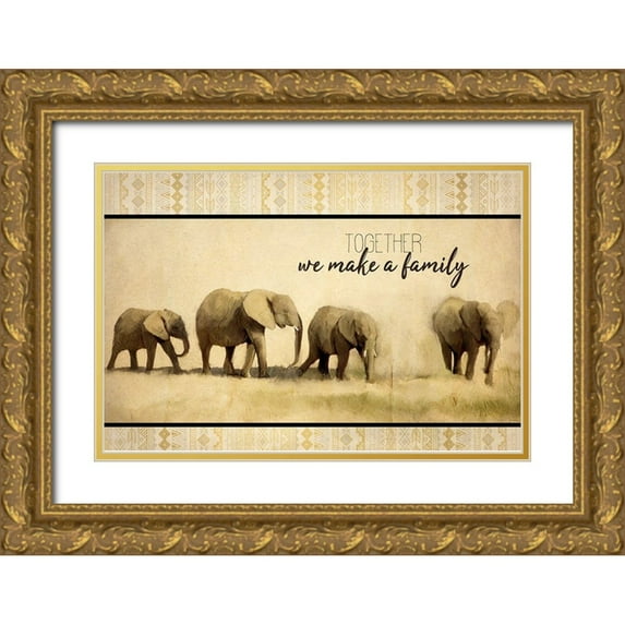 Allen, Kimberly 14x11 Gold Ornate Wood Framed with Double Matting Museum Art Print Titled - Elephant Family