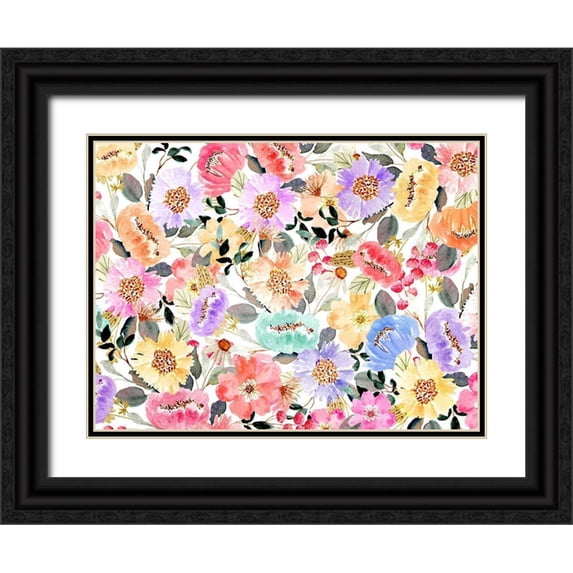 Allen, Kimberly 14x12 Black Ornate Wood Framed with Double Matting Museum Art Print Titled - Family Floral 2 V2