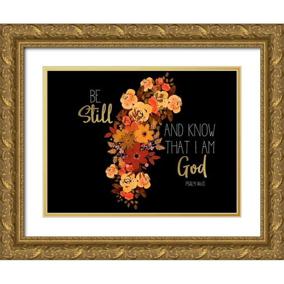 Allen, Kimberly 14x12 Gold Ornate Wood Framed with Double Matting Museum Art Print Titled - Be Still Spice floral v2