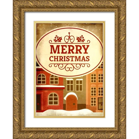 Allen, Kimberly 14x18 Gold Ornate Wood Framed with Double Matting Museum Art Print Titled - Christmas Village