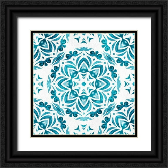 Allen, Kimberly 15x15 Black Ornate Wood Framed with Double Matting Museum Art Print Titled - Blue Hue Tile 2