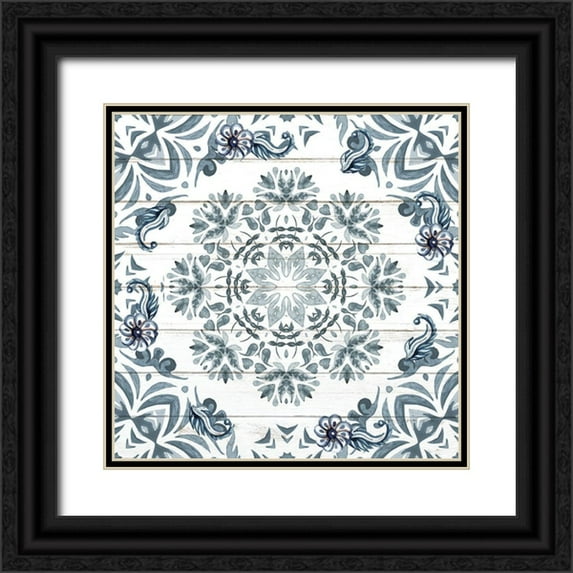 Allen, Kimberly 15x15 Black Ornate Wood Framed with Double Matting Museum Art Print Titled - Blue Tiles 1