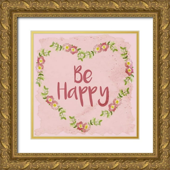 Allen, Kimberly 15x15 Gold Ornate Wood Framed with Double Matting Museum Art Print Titled - Be Happy