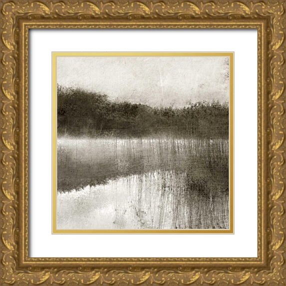 Allen, Kimberly 15x15 Gold Ornate Wood Framed with Double Matting Museum Art Print Titled - Misty Morning on the Lake