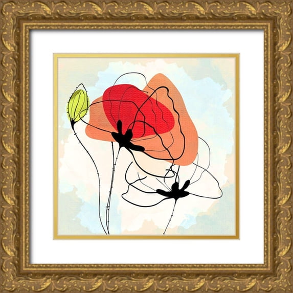 Allen, Kimberly 15x15 Gold Ornate Wood Framed with Double Matting Museum Art Print Titled - Poppy Square 3