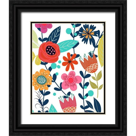 Allen, Kimberly 15x18 Black Ornate Wood Framed with Double Matting Museum Art Print Titled - Colorful Floral 1