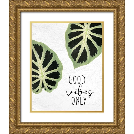 Allen, Kimberly 15x18 Gold Ornate Wood Framed with Double Matting Museum Art Print Titled - Good Vibes Leaves