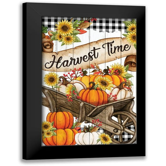 Allen, Kimberly 17x24 Black Modern Framed Museum Art Print Titled - Wheelbarrow Pumpkins