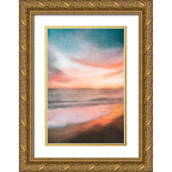 Allen, Kimberly 17x24 Gold Ornate Wood Framed with Double Matting Museum Art Print Titled - Sunset at the Beach