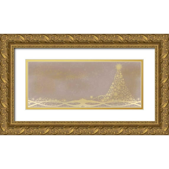 Allen, Kimberly 18x10 Gold Ornate Wood Framed with Double Matting Museum Art Print Titled - Christmas Tree Panel