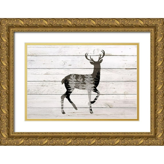 Allen, Kimberly 18x13 Gold Ornate Wood Framed with Double Matting Museum Art Print Titled - Into The Forest 2 Deer
