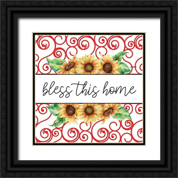 Allen, Kimberly 20x20 Black Ornate Wood Framed with Double Matting Museum Art Print Titled - Sunflower Plaid 1