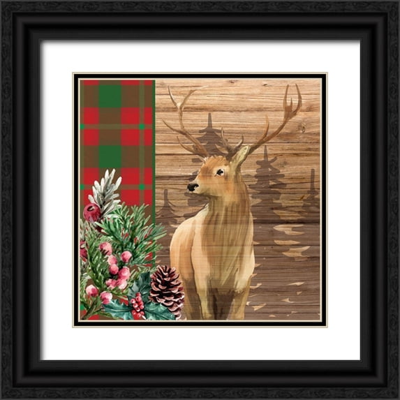 Allen, Kimberly 20x20 Black Ornate Wood Framed with Double Matting Museum Art Print Titled - Woodland Christmas Square 1