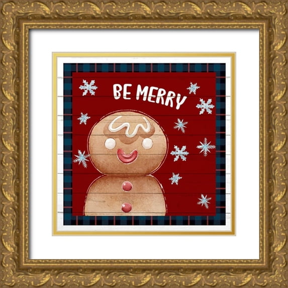 Allen, Kimberly 20x20 Gold Ornate Wood Framed with Double Matting Museum Art Print Titled - Be Merry Gingerbread Man