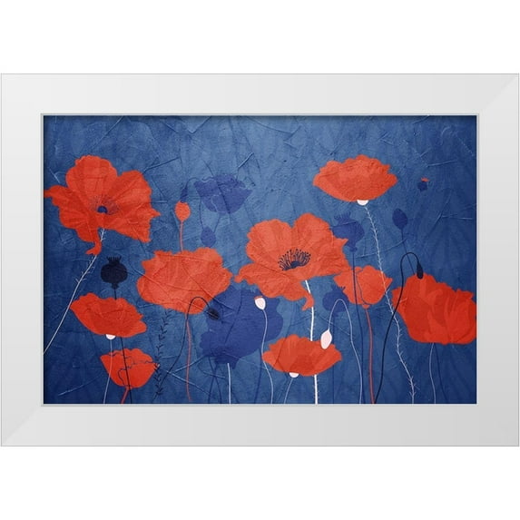 Allen, Kimberly 24x17 White Modern Wood Framed Museum Art Print Titled - Classic Blue Poppies