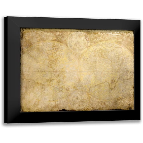 Allen, Kimberly 24x20 Black Modern Framed Museum Art Print Titled - World Map in Gold