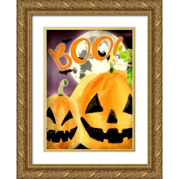Allen, Kimberly 24x32 Gold Ornate Wood Framed with Double Matting Museum Art Print Titled - Boo Pumpkins