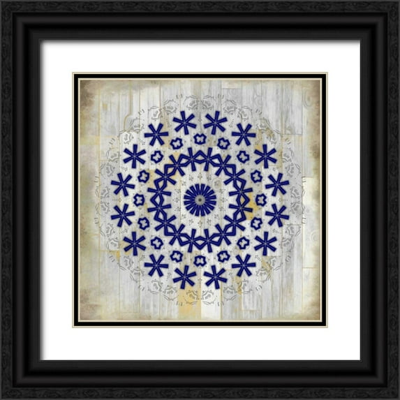 Allen, Kimberly 26x26 Black Ornate Wood Framed with Double Matting Museum Art Print Titled - Indigo Tile 2