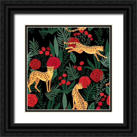 Allen, Kimberly 26x26 Black Ornate Wood Framed with Double Matting Museum Art Print Titled - Leopard and Roses Pattern