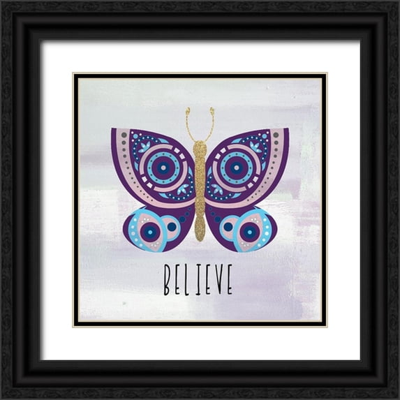 Allen, Kimberly 26x26 Black Ornate Wood Framed with Double Matting Museum Art Print Titled - Patterned Butterfly 4