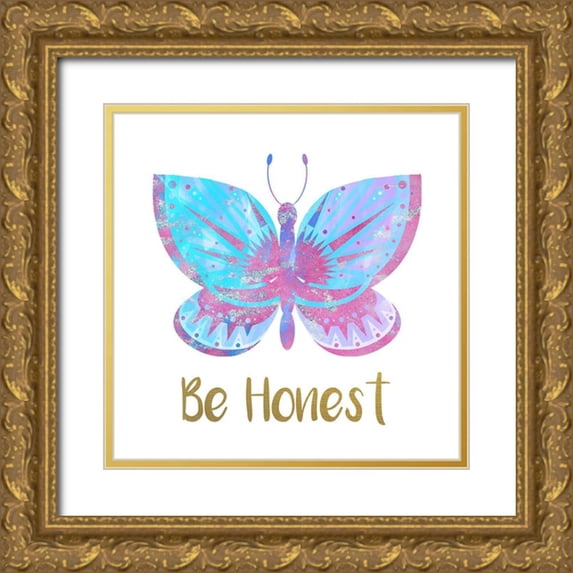 Allen, Kimberly 26x26 Gold Ornate Wood Framed with Double Matting Museum Art Print Titled - Be Happy Butterfly 3