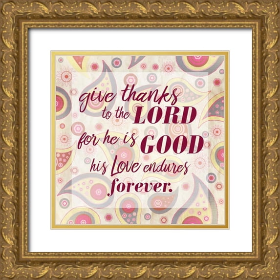 Allen, Kimberly 26x26 Gold Ornate Wood Framed with Double Matting Museum Art Print Titled - Give Thanks Paisley