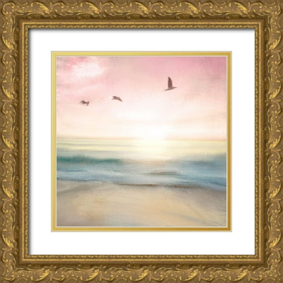 Allen, Kimberly 26x26 Gold Ornate Wood Framed with Double Matting Museum Art Print Titled - Pink Sunrise Beach