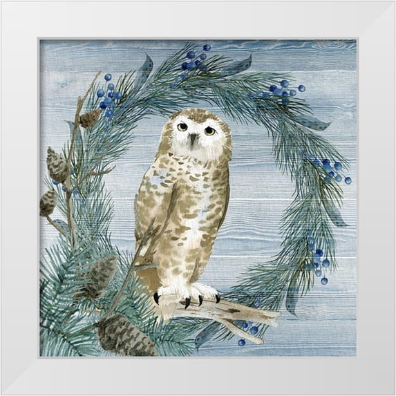 Allen, Kimberly 26x26 White Modern Wood Framed Museum Art Print Titled - Winter Owl Blues 3
