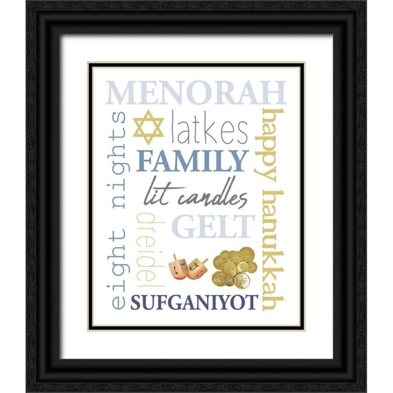 Allen, Kimberly 26x32 Black Ornate Wood Framed with Double Matting Museum Art Print Titled - Hanukkah Word Art
