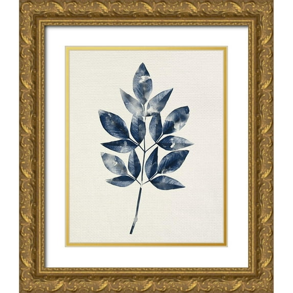 Allen, Kimberly 26x32 Gold Ornate Wood Framed with Double Matting Museum Art Print Titled - Indigo Leaves 1