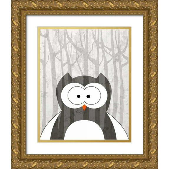 Allen, Kimberly 26x32 Gold Ornate Wood Framed with Double Matting Museum Art Print Titled - Woodland Owl
