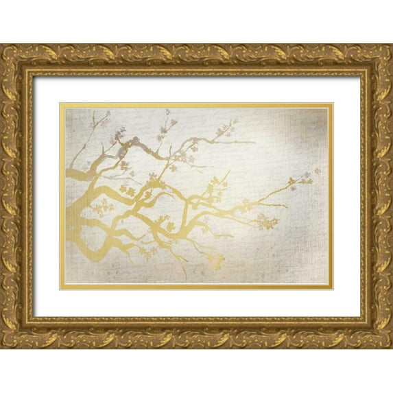 Allen, Kimberly 32x23 Gold Ornate Wood Framed with Double Matting Museum Art Print Titled - Cherry Blossom Branch