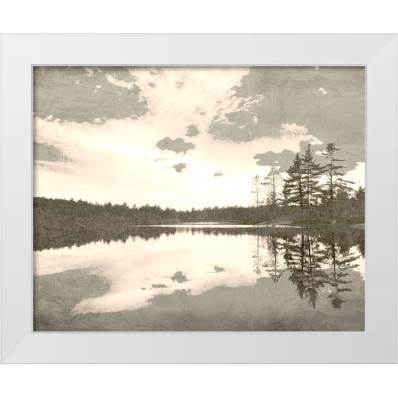 Allen, Kimberly 32x26 White Modern Wood Framed Museum Art Print Titled - Sepia Lakefront