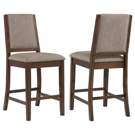 Allen Mango Oak Upholstered Counter Chairs (Set of 2) - Chestnut Finish, Beige Fabric, Asian Hardwood - Industrial Style for Kitchen & Dining Rooms