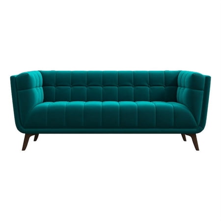 Allen Mid-Century Modern Tufted Back Living Room Velvet Sofa in Teal 78"
