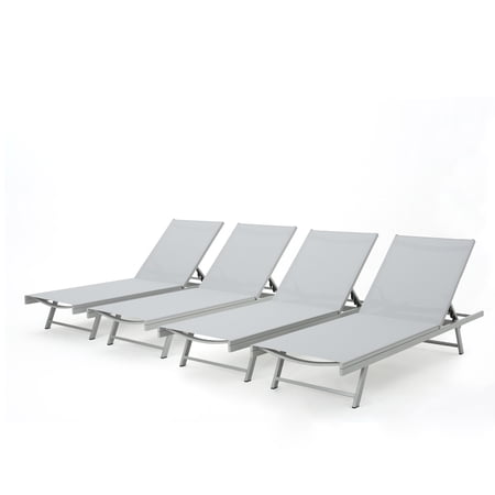 Allen Outdoor Mesh Loungers with Aluminum Frame, Set of 4, Grey