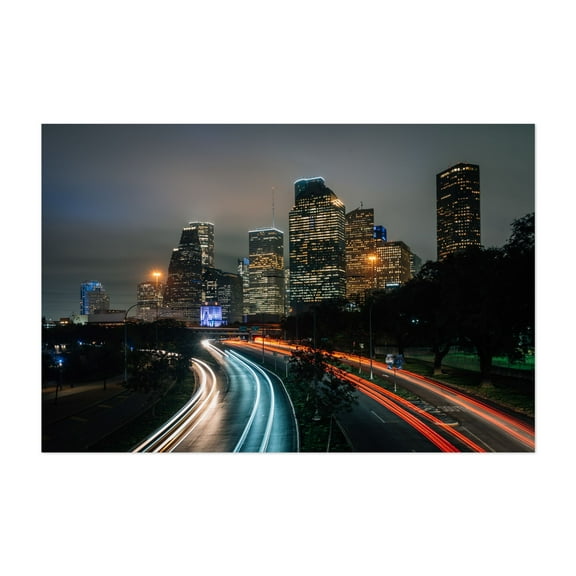Allen Parkway 02 - Houston Texas Photography Skyline City Nightlife Architecture Night Sky Street Photography Unframed Wall Art Print 4 x 6 inches