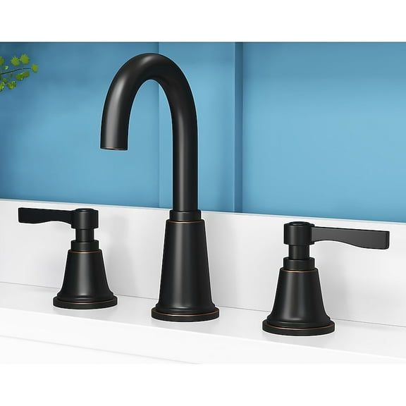 Allen + Roth Townley Oil-Rubbed Bronze 4-in. Widespread Centerset Bathroom Faucet with High-Arc Spout & Drain