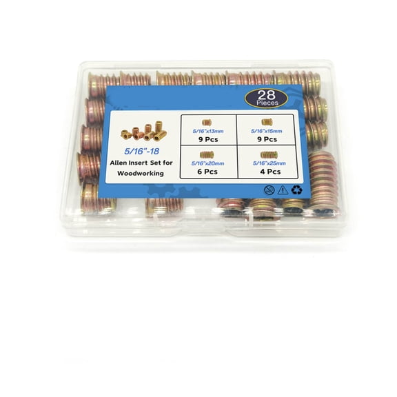 Allen Threaded Inserts Set for Woodworking, Hex Socket Drive Nut Inserts for Fastener Connector Wood Screw, Zinc Plated Steel Furniture Nuts Hardware Insert Nut Kit