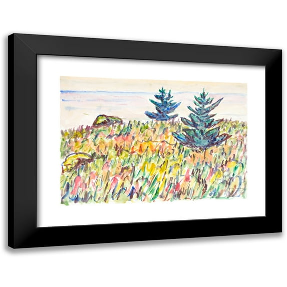 Allen Tucker 14x11 Black Modern Framed Museum Art Print Titled - Watercolor No. 35, Field with Two Pine Trees (1937)