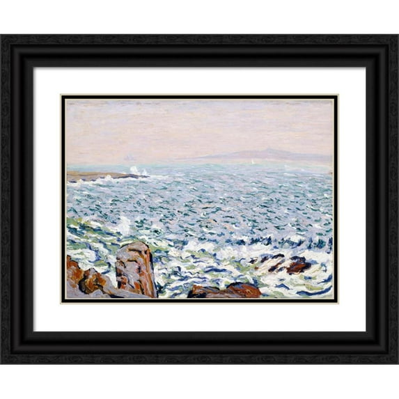 Allen Tucker 18x14 Black Ornate Wood Framed Double Matted Museum Art Print Titled - Surf Breaking, Cranberry Island (1913)