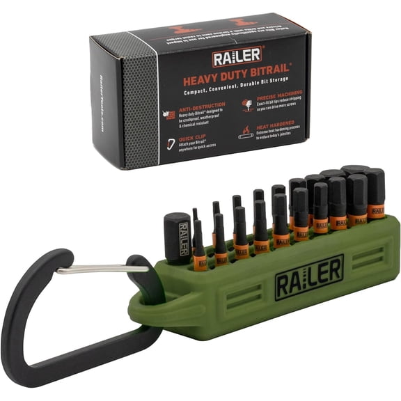 Allen Wrench Hex Bit Set - Railer 1 Inch Impact Driver 20pc Hex Bit Set With A Bit Holder & Carabiner. Premium S2 Steel, Ideal For Furniture Screws