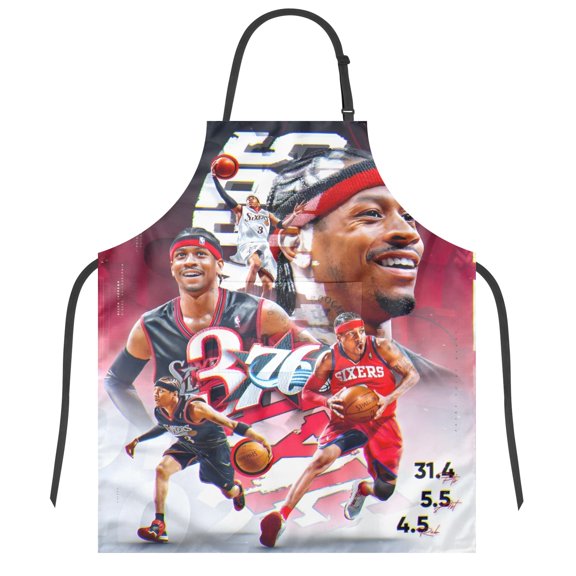 Allen iwerson apron has an iconic print, is durable and adjustable, with none pocket for convenience. Perfect for fans,27" x 33"70*84cm