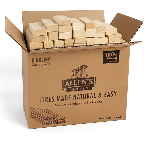 Allen's Natural Kindling Wood 40 LB Box of Kiln-Dried Fire Starter Sticks for Campfires, Wood Stoves & BBQ Easy to Light Fire Pit Clean Burn Fire Starter Logs No Chemicals or Odors